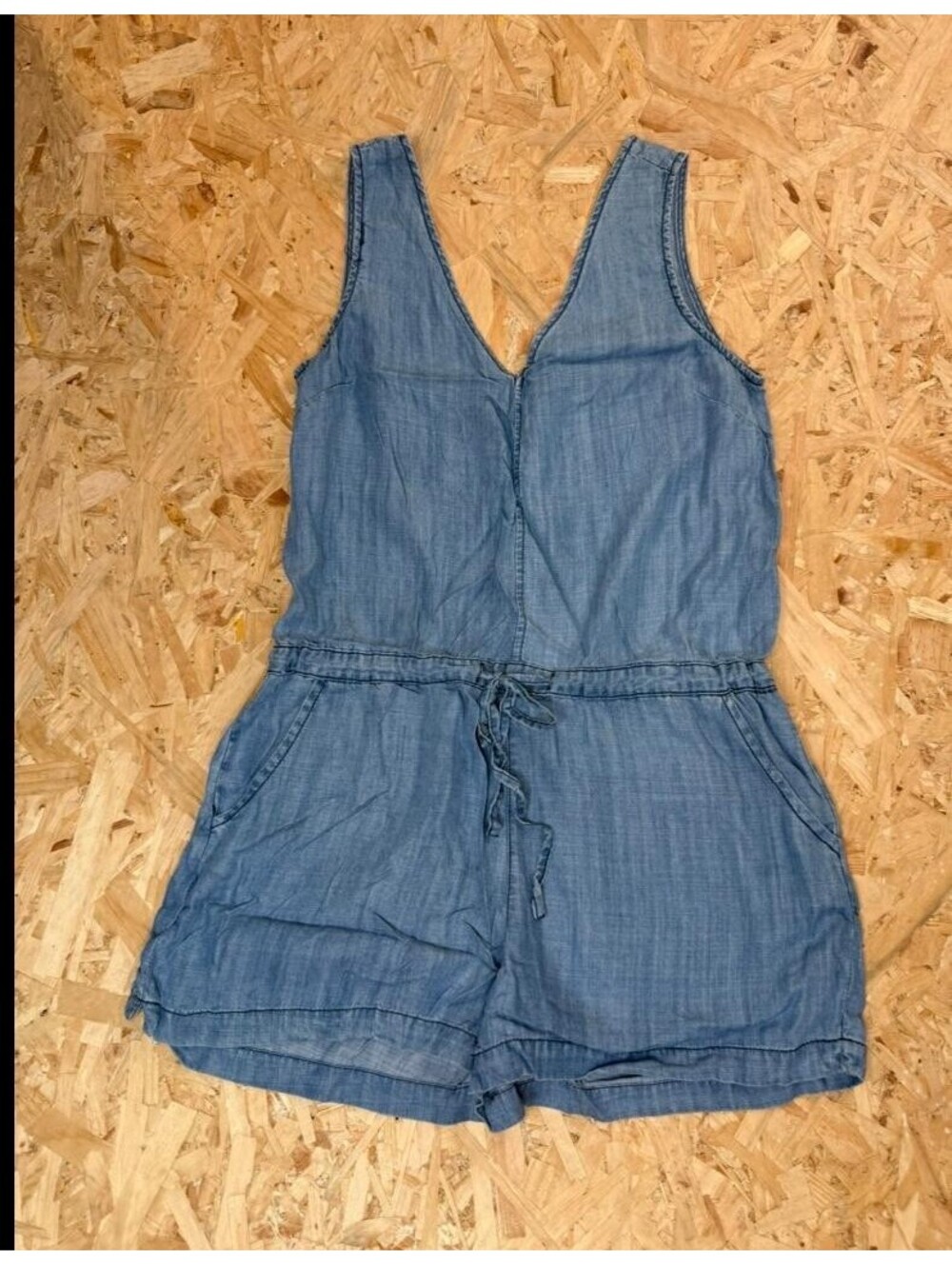 Velvet Heart Chambray Romper Womens Small Blue Denim Tencel Sleeveless Jumpsuit